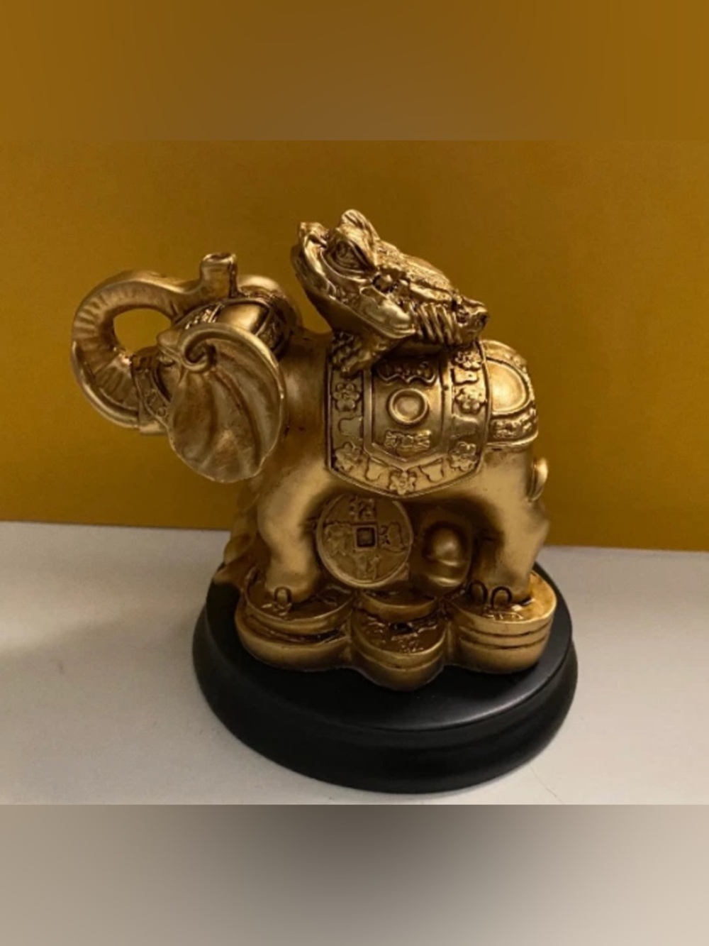 Feng Shui Money Frog (Toad) on Lucky Elephant Statue Figurine Decor for Wealth